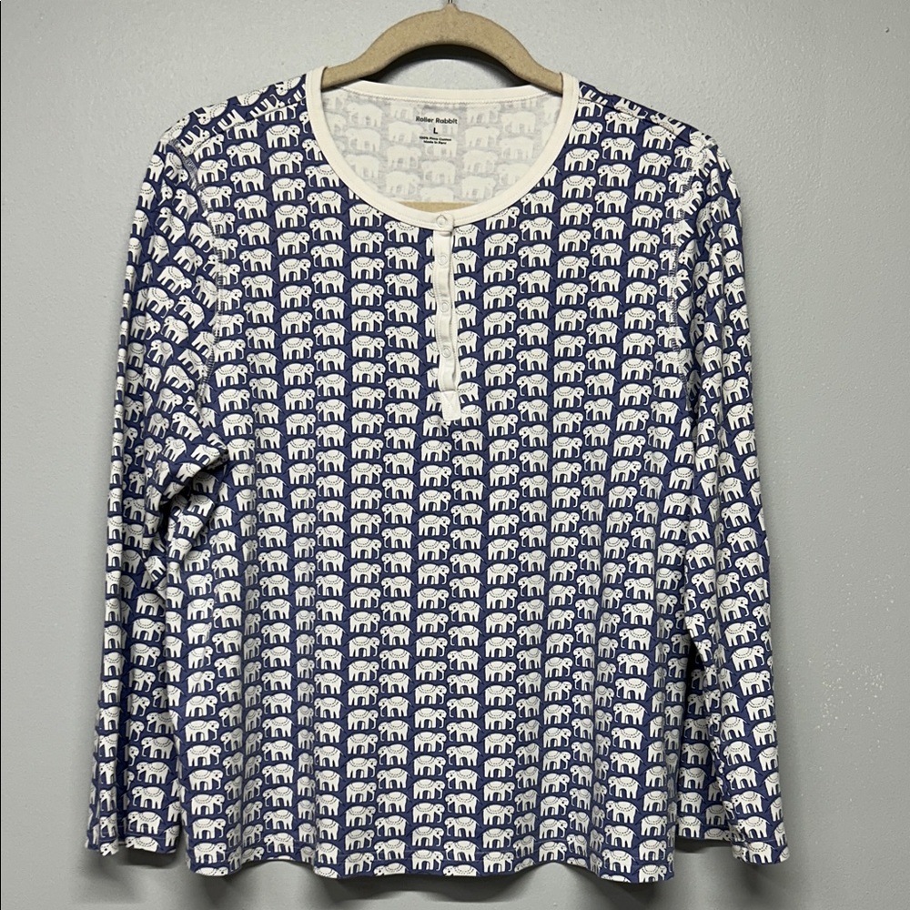 Roller Rabbit Hathi Elephant Print Pajama Top Size Large - Picture 2 of 4